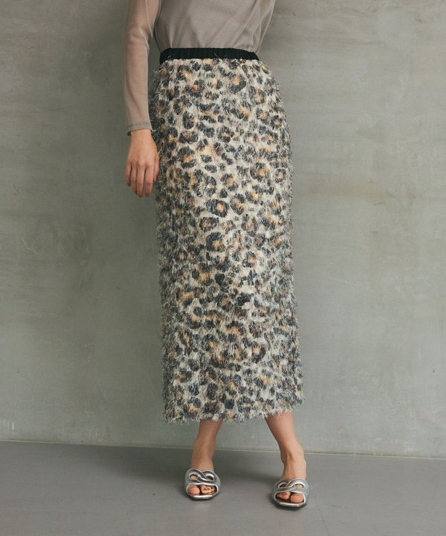 GRACE CONTINENTAL フェザーレオパードスカート ベージュ