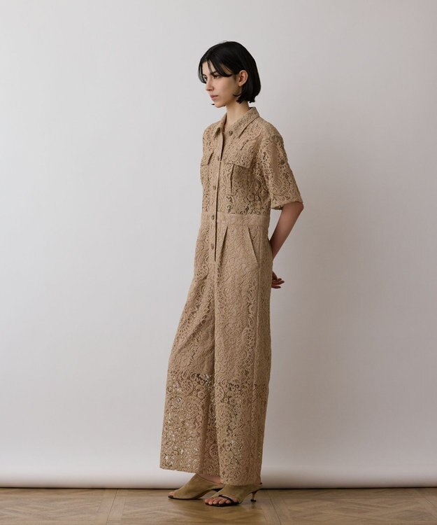 GRACE CONTINENTAL コードレースジャンプスーツ ベージュ