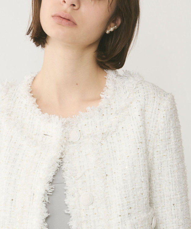 GRACE CONTINENTAL フリンジツイードジャケット ホワイト