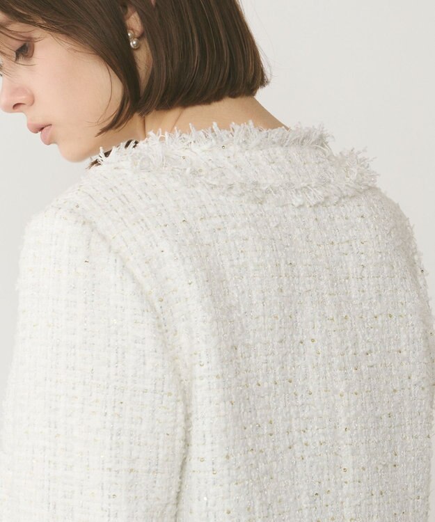 GRACE CONTINENTAL フリンジツイードジャケット ホワイト