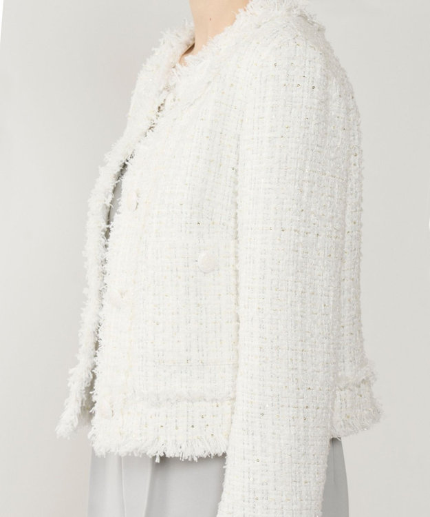 GRACE CONTINENTAL フリンジツイードジャケット ホワイト