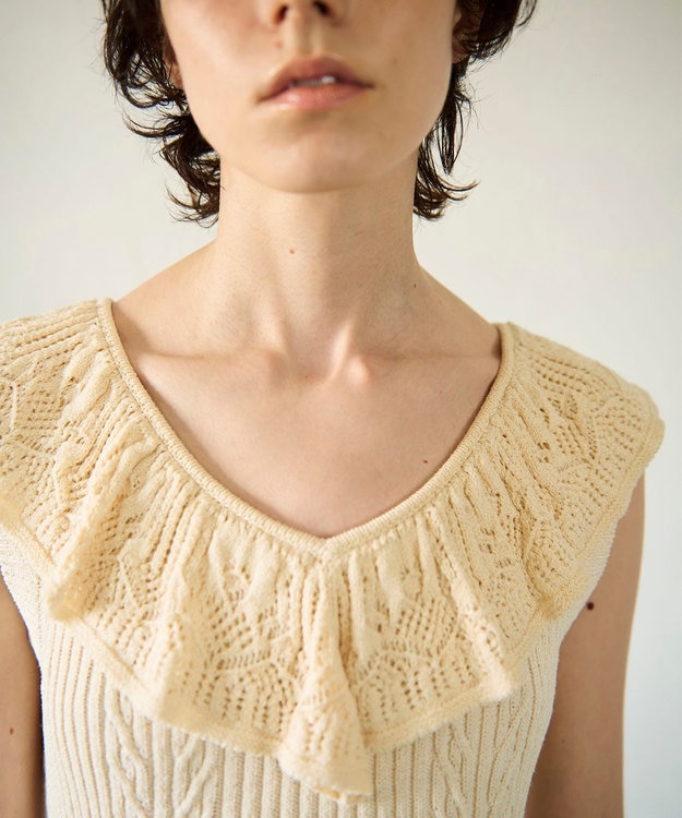 GRACE CONTINENTAL ミックスフリルニットトップ キナリ