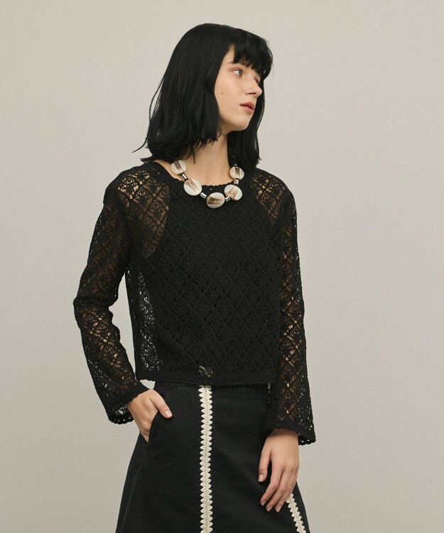 GRACE CONTINENTAL レースフレアスリーブトップ ブラック