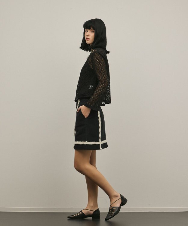 GRACE CONTINENTAL レースフレアスリーブトップ ブラック