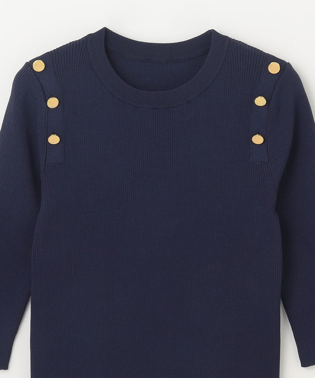 GRACE CONTINENTAL メタル釦リブニットトップ ネイビー