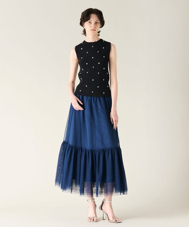 GRACE CONTINENTAL ビジューニットトップ ブラック