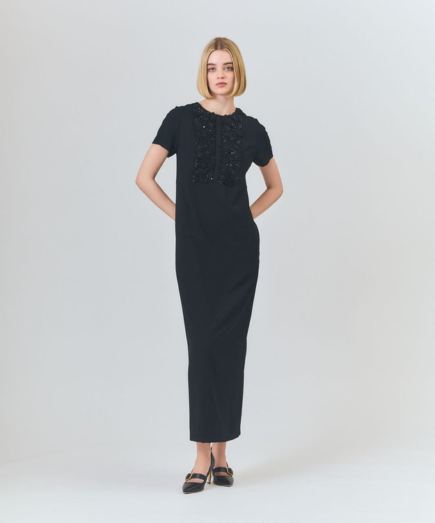 GRACE CONTINENTAL 黒 花ビジューパーティードレス ビジュー刺繍ドレス / GRACE CONTINENTAL | GRACE CONTINENTAL