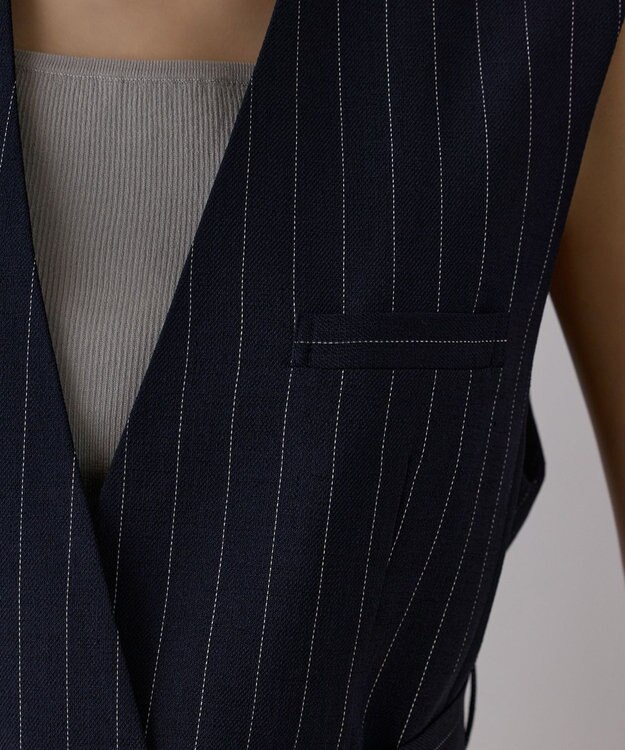 GRACE CONTINENTAL ストライプノーカラージレ ネイビー