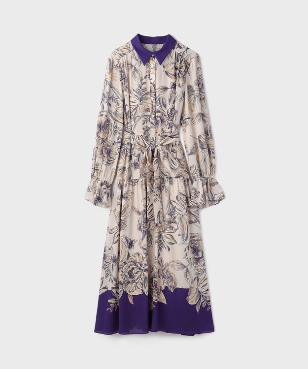 GRACE CONTINENTAL ボタニカルドレープワンピース ベージュ