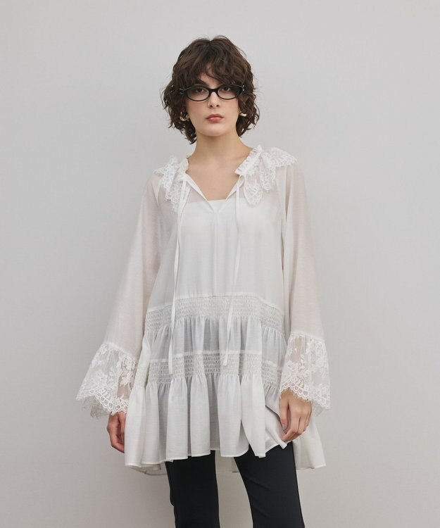 GRACE CONTINENTAL レースカラーチュニックブラウス ホワイト