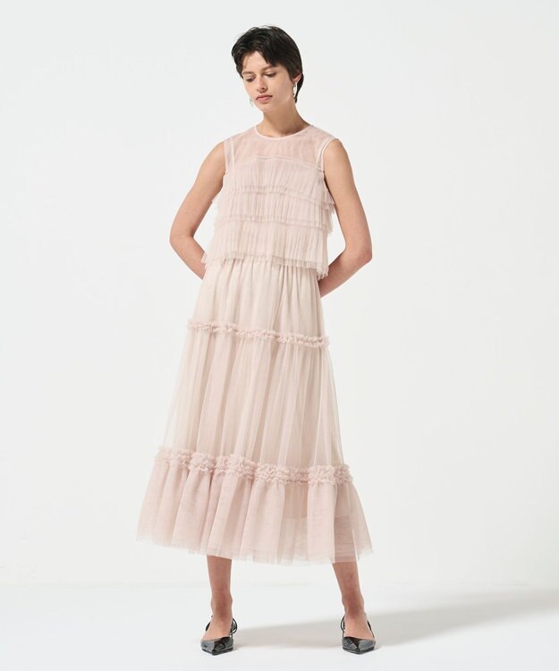 GRACE CONTINENTAL チュールフリルノースリーブ ベージュ