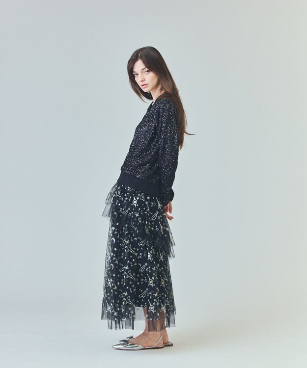 GRACE CONTINENTAL スパンコールニットカーディガン ブラック