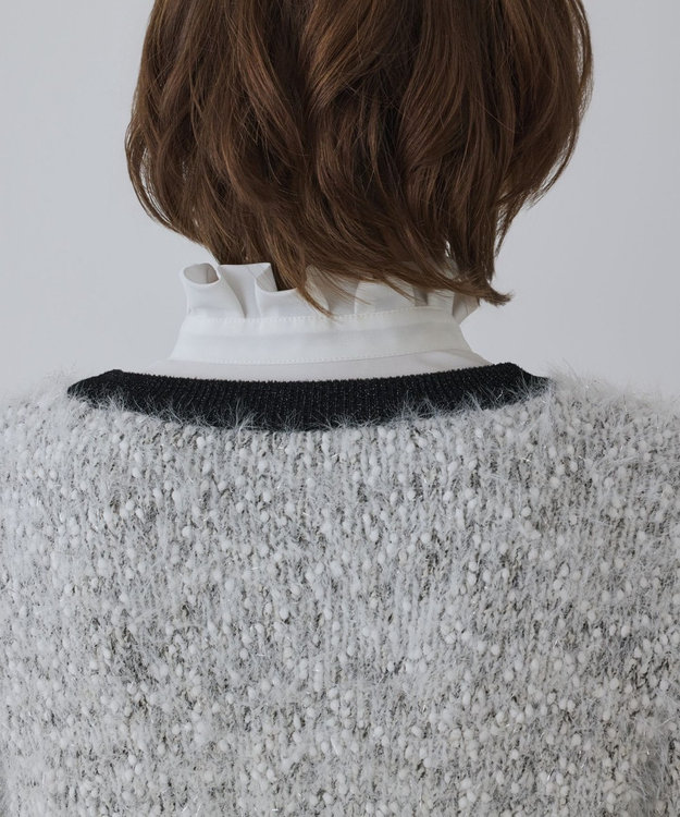 GRACE CONTINENTAL ノーカラーフェザーニットカーディガン バイカラー