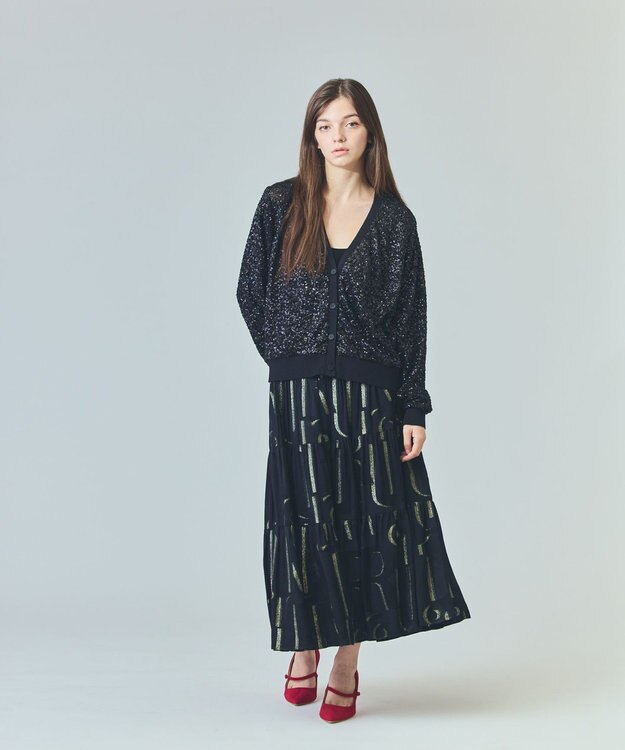 GRACE CONTINENTAL スパンコールニットカーディガン ブラック