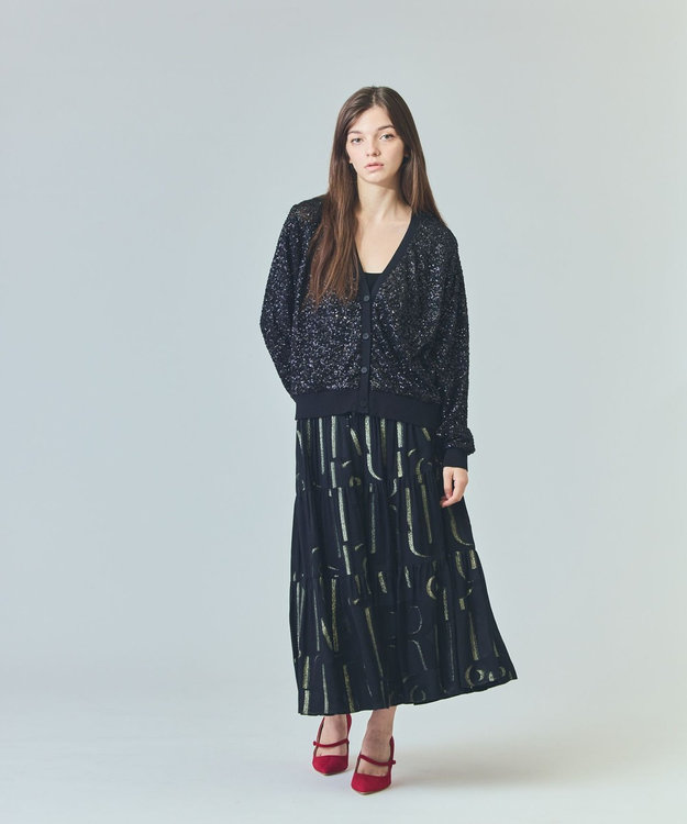 GRACE CONTINENTAL スパンコールニットカーディガン ブラック