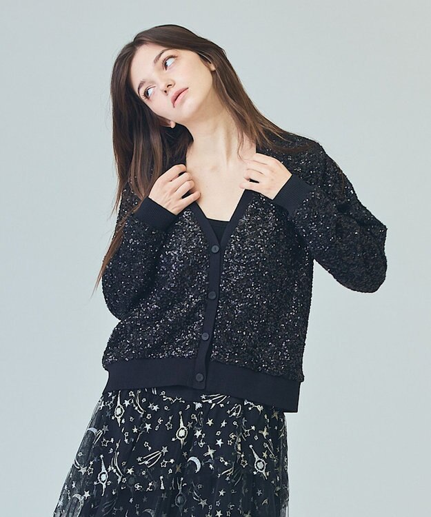 GRACE CONTINENTAL スパンコールニットカーディガン ブラック