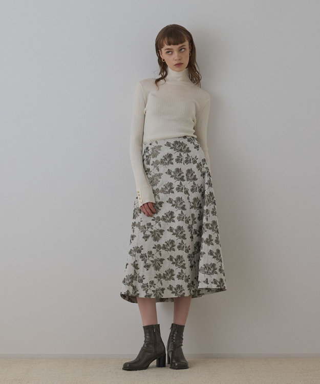 GRACE CONTINENTAL ラメフラワージャガードフレアスカート キナリ