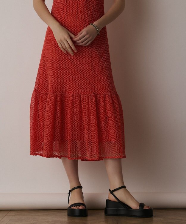 GRACE CONTINENTAL メッシュロングワンピース レッド