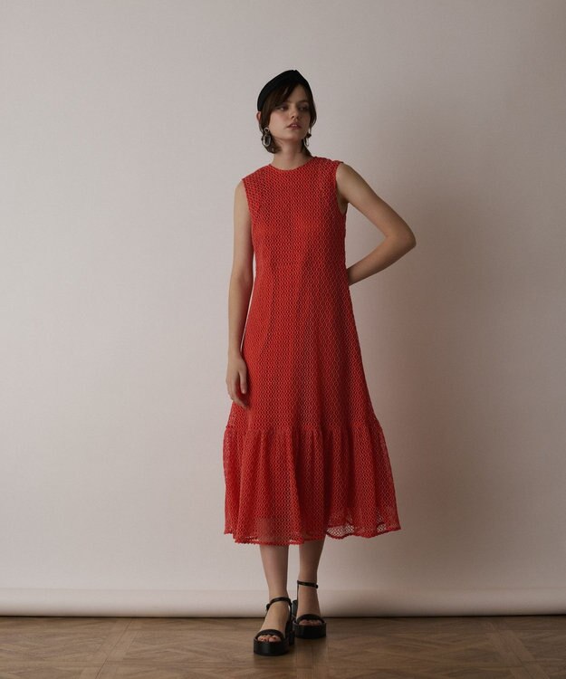 GRACE CONTINENTAL メッシュロングワンピース レッド