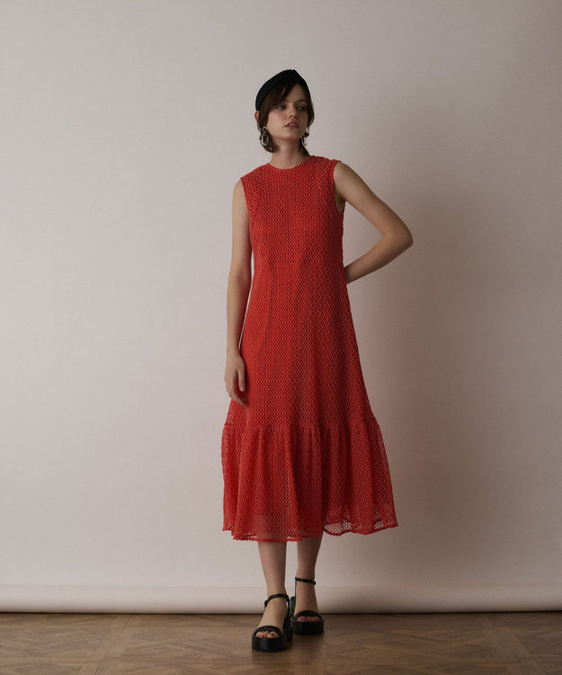 GRACE CONTINENTAL メッシュロングワンピース レッド