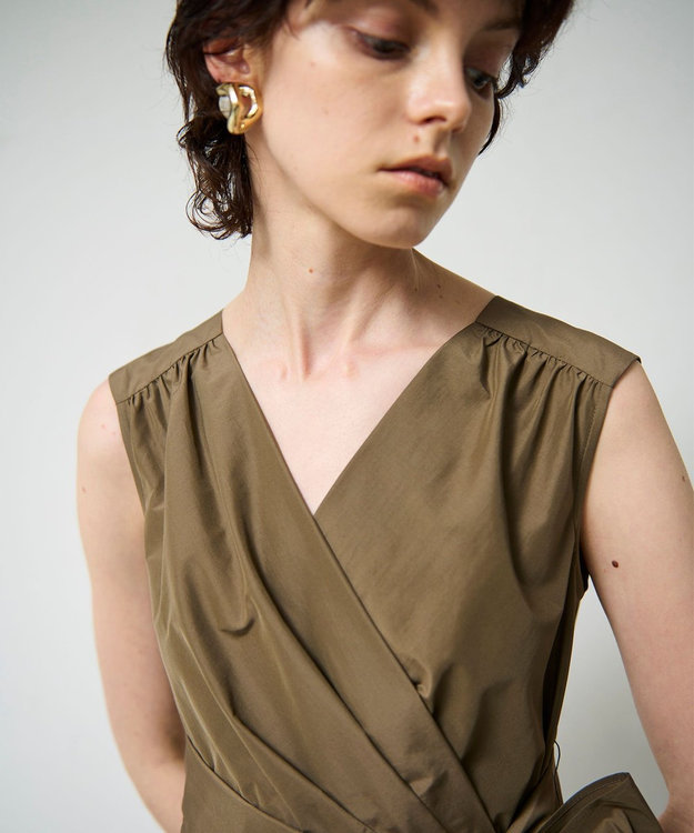 GRACE CONTINENTAL ライトタフタドレス カーキ