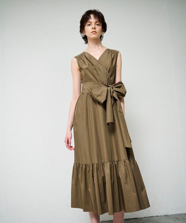 GRACE CONTINENTAL ライトタフタドレス カーキ