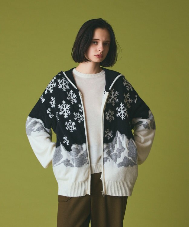 GRACE CONTINENTAL スノージャガードニットフーディ ブラック