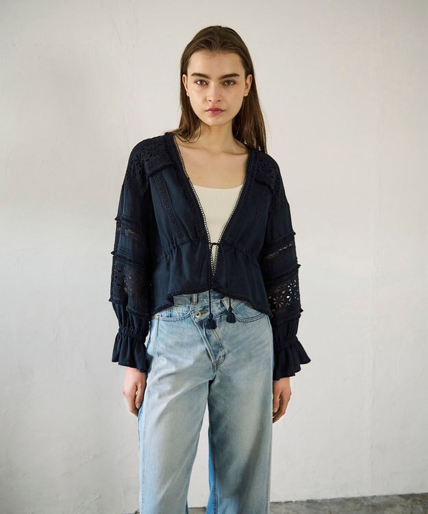 GRACE CONTINENTAL レースパッチブラウス ネイビー