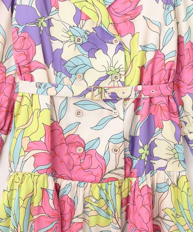 GRACE CONTINENTAL フラワープリントテーラーワンピース ピンク