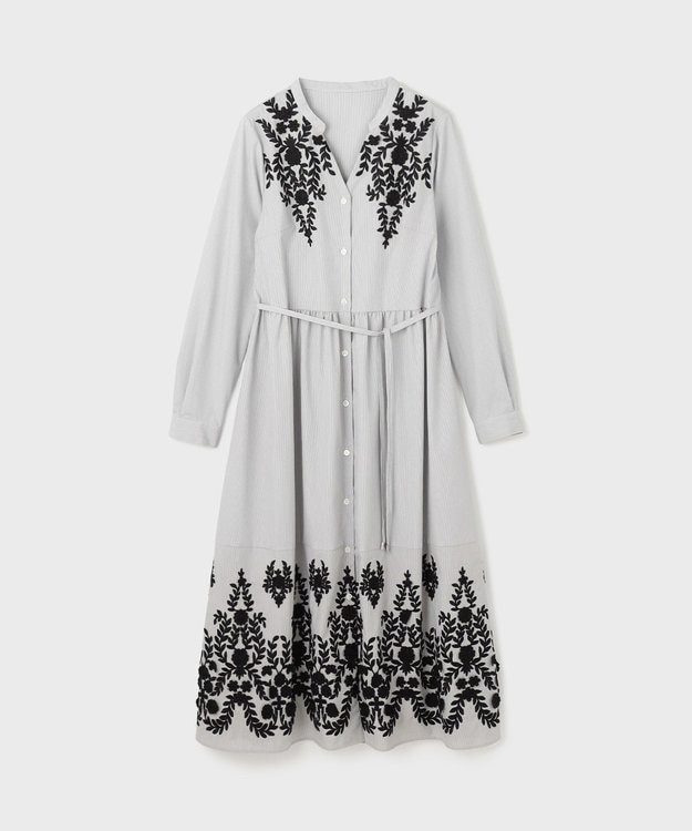 GRACE CONTINENTAL ストライプ刺繍ワンピース ブラック