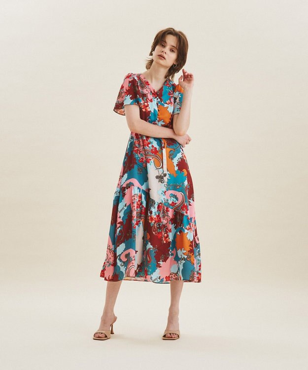 美品 グレースコンチネンタル シャツワンピース 花柄 ペイズリー オレンジ 美品 グレースコンチネンタル シャツワンピース 花柄 ペイズリー