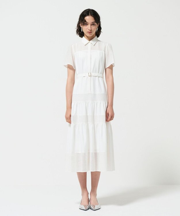 GRACE CONTINENTAL メッシュコンビシャツワンピース ホワイト