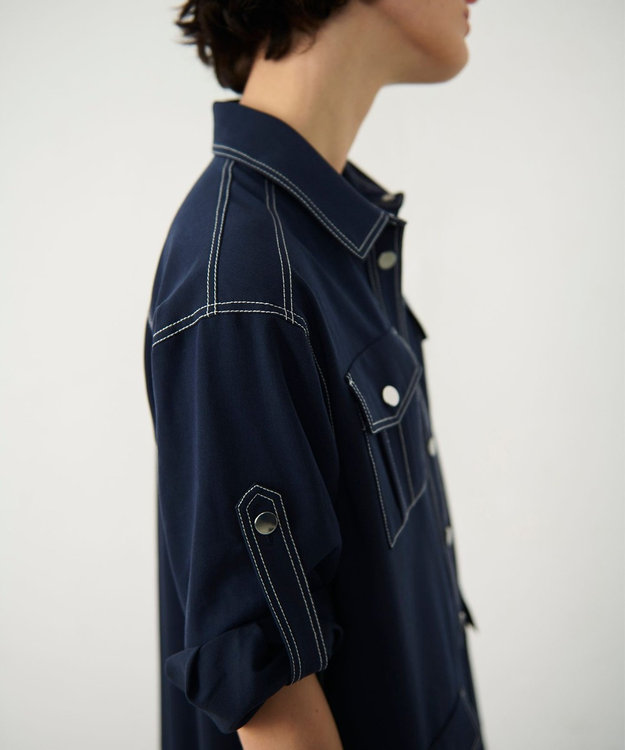 GRACE CONTINENTAL 配色ステッチワークシャツワンピース ネイビー