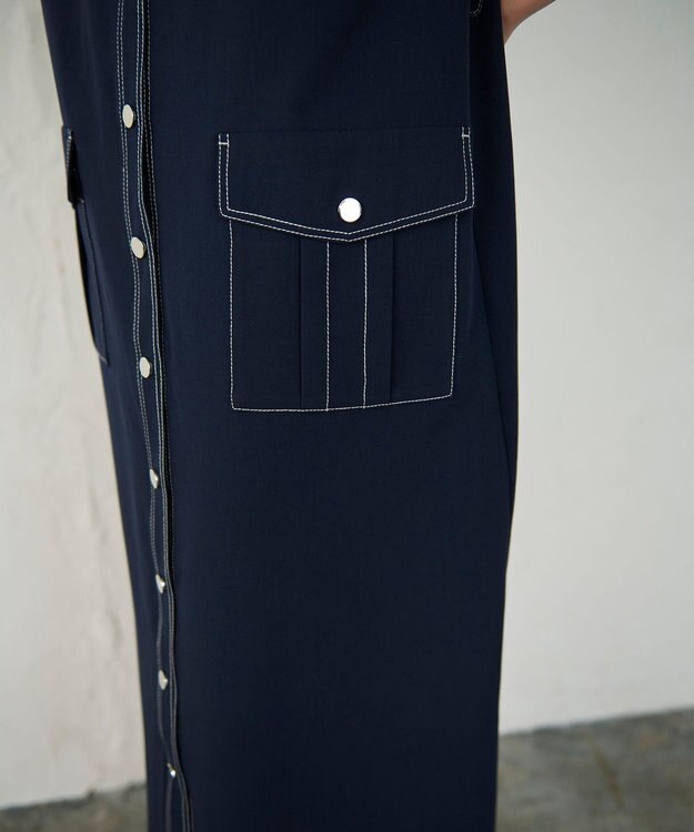 GRACE CONTINENTAL 配色ステッチワークシャツワンピース ネイビー