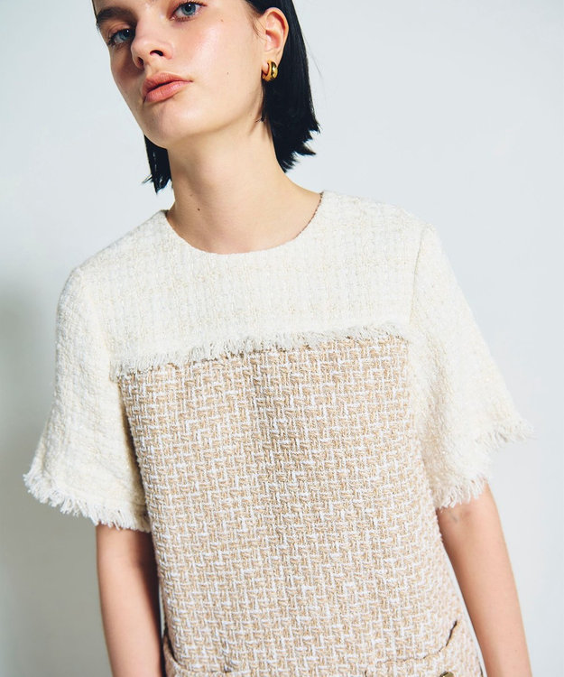 GRACE CONTINENTAL ツイードコンビミニワンピース ベージュ