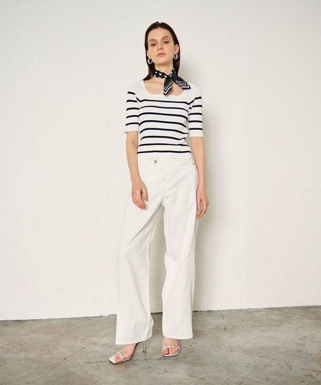 GRACE CONTINENTAL ハーフスリーブニットトップ バイカラー