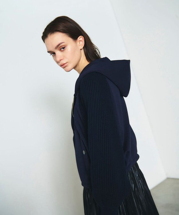 GRACE CONTINENTAL ニットコンビパーカー ネイビー