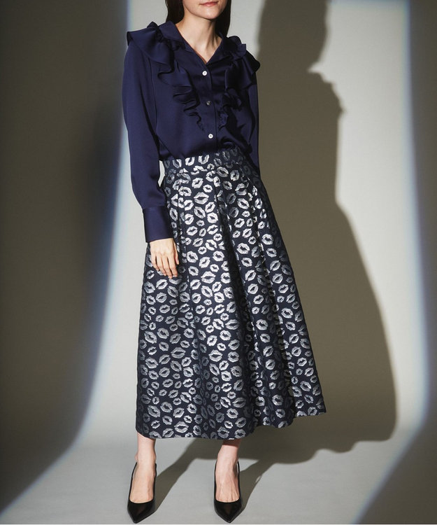 GRACE CONTINENTAL リップジャガードスカート ネイビー
