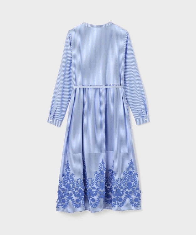 GRACE CONTINENTAL ストライプ刺繍ワンピース ブルー