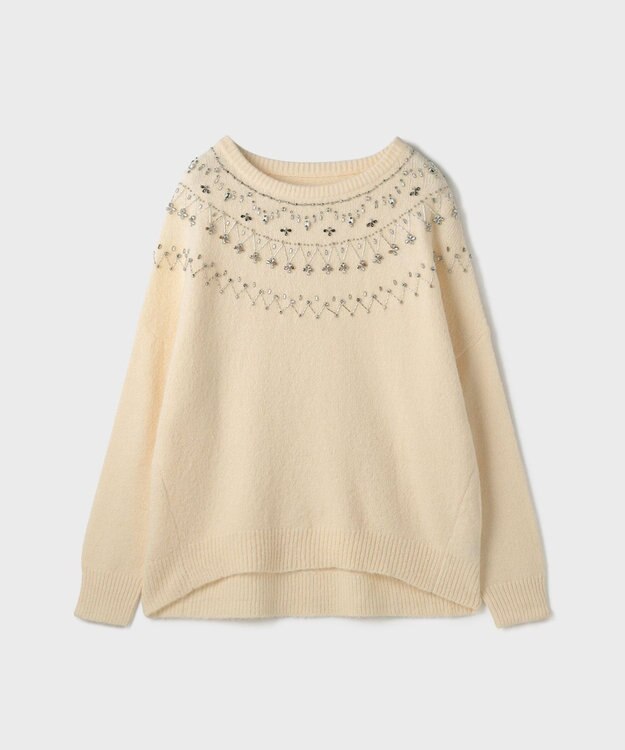 GRACE CONTINENTAL フェアアイル刺繍ニットトップ キナリ