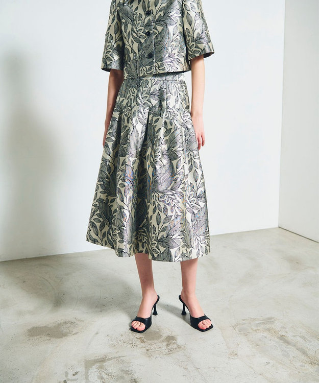 GRACE CONTINENTAL ボタニカルジャガードスカート キナリ