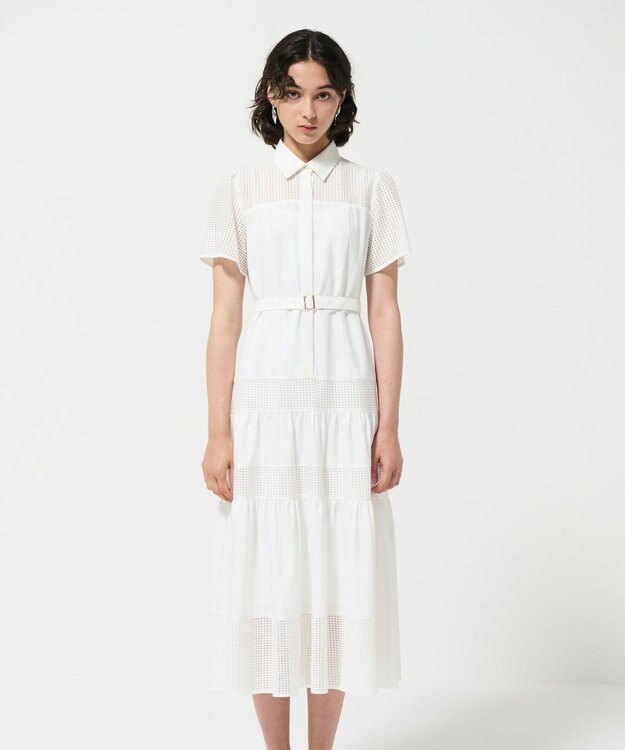 GRACE CONTINENTAL メッシュコンビシャツワンピース ホワイト