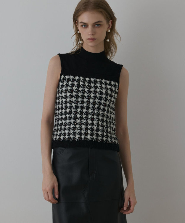 GRACE CONTINENTAL ツイードベアニットトップ ブラック