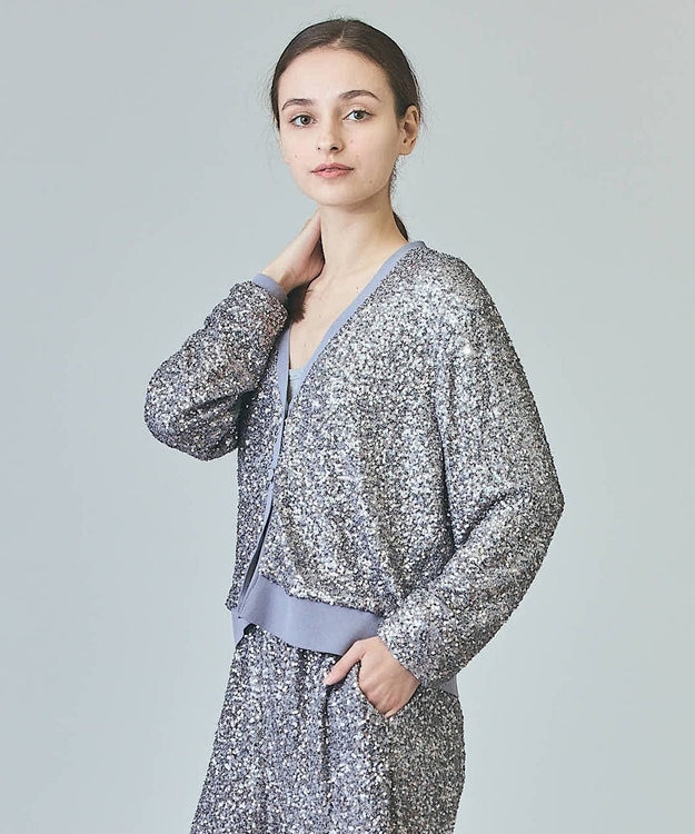 GRACE CONTINENTAL スパンコールニットカーディガン グレー