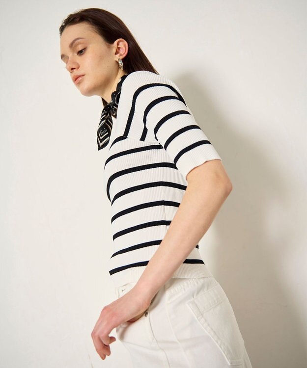 GRACE CONTINENTAL ハーフスリーブニットトップ バイカラー