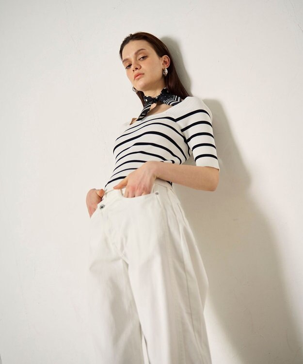 GRACE CONTINENTAL ハーフスリーブニットトップ バイカラー