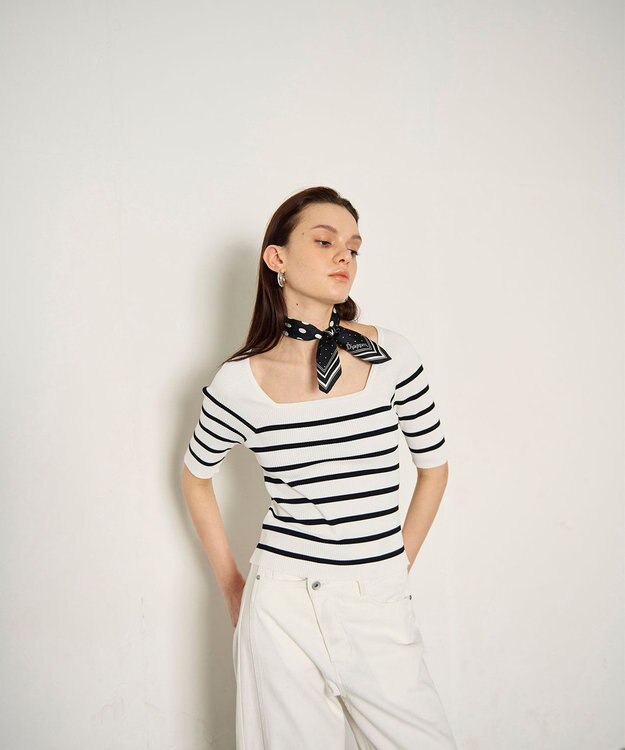 GRACE CONTINENTAL ハーフスリーブニットトップ バイカラー