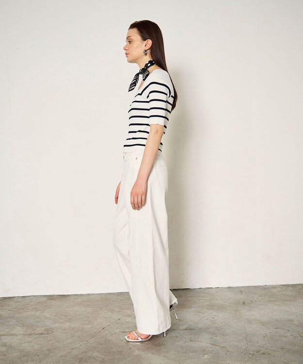 GRACE CONTINENTAL ハーフスリーブニットトップ バイカラー