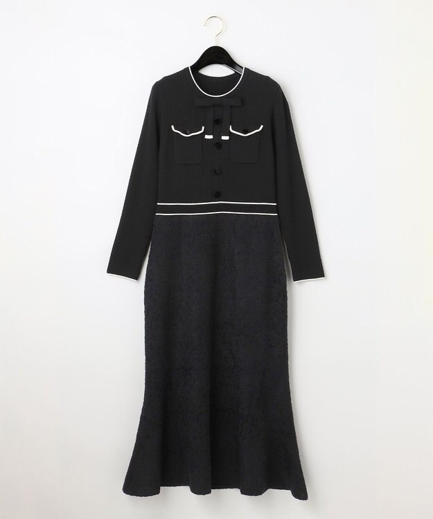 GRACE CONTINENTAL レースJQニットワンピース ブラック