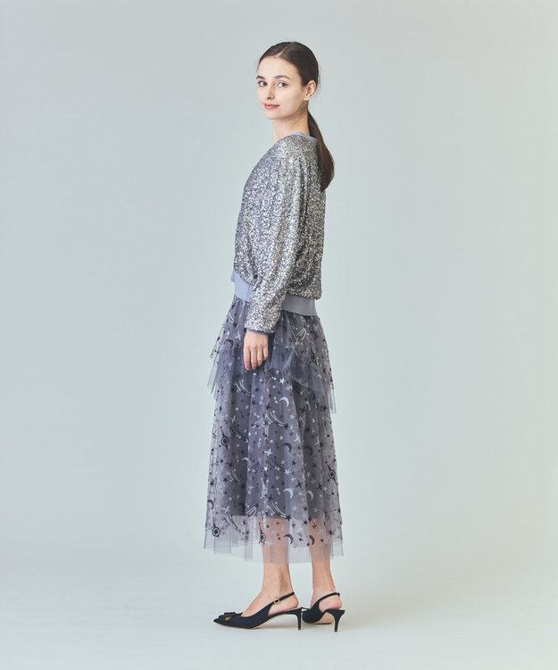 GRACE CONTINENTAL スパンコールニットカーディガン グレー